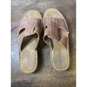 NATURAL SOUL by Naturalizer DALTON Brown Leather Sandals Slip On Size US 7 1/2 M